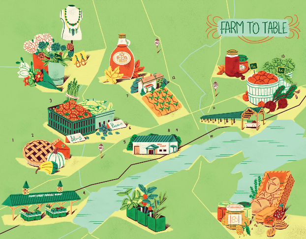 illustrated map of bay of quinte farmers' markets and stands