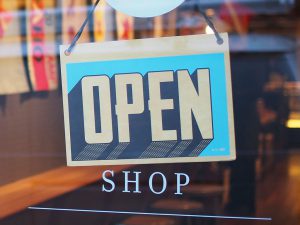 Open sign on shop door