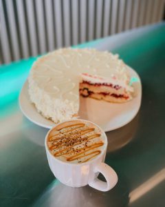 The Perfect Storm cake and latte