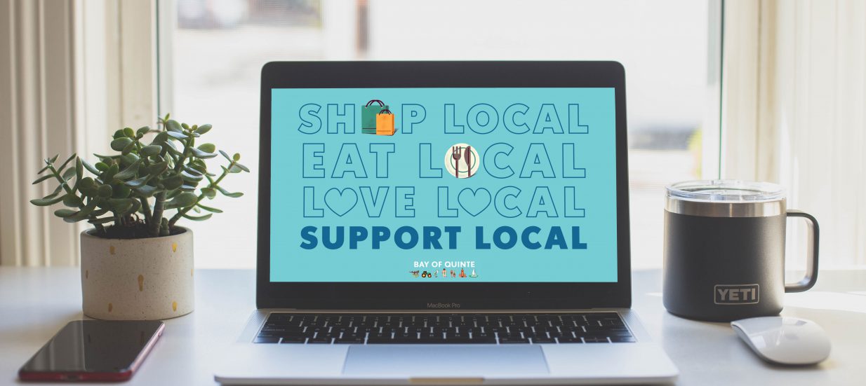 Computer screen that says support local