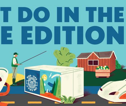 graphic that reads "must do in the BoQ June Edition" with illutrations of a pride flag, race car, pop-up sheds and theatre masks